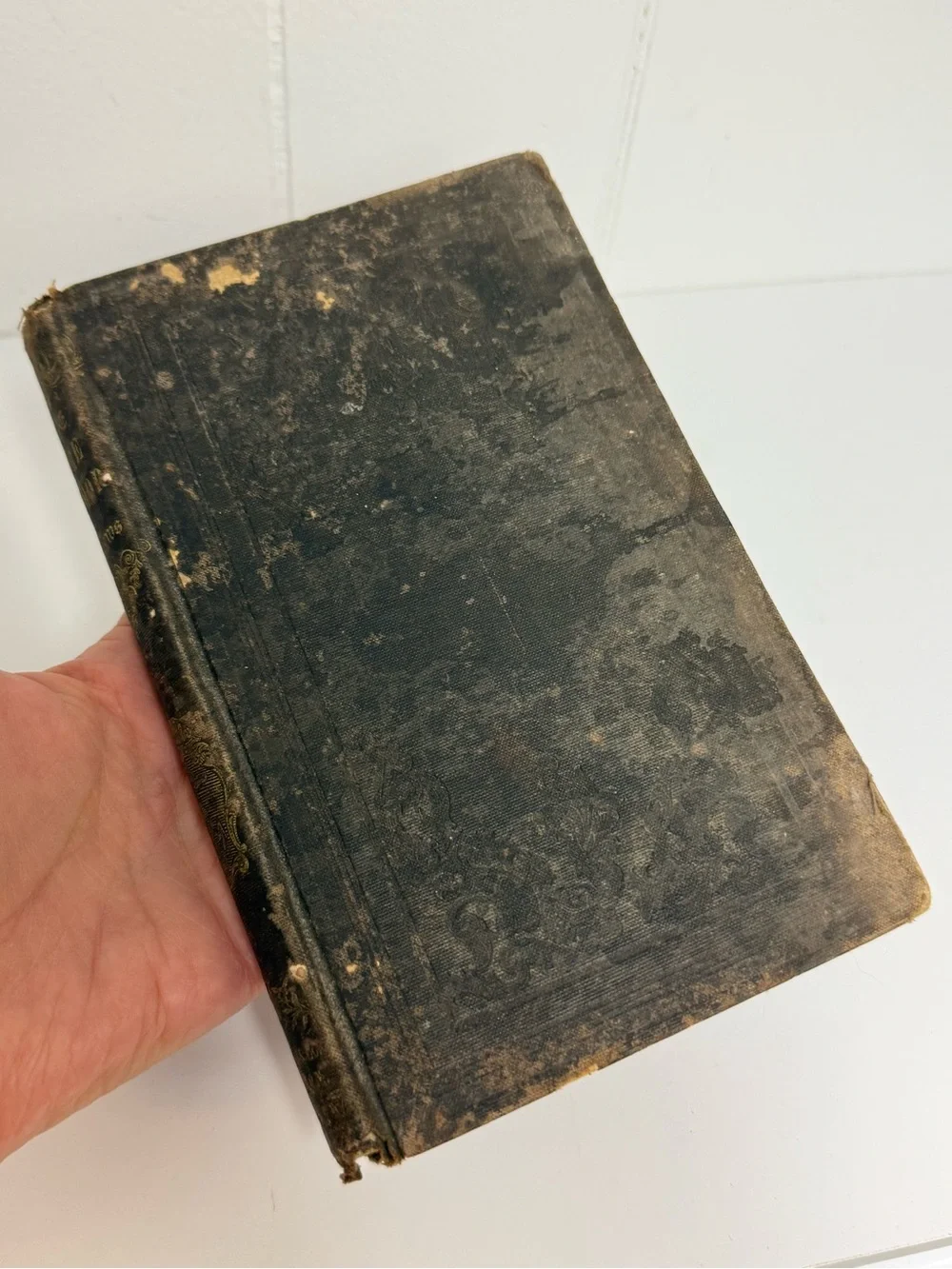 Antique 1850s Hardcover Brown Religious Text Textured Rich Rustic Home Styling